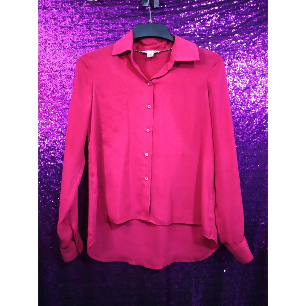 Raspberry Button Down Blouse Small Dalia Collection Womens High Low Hem Top